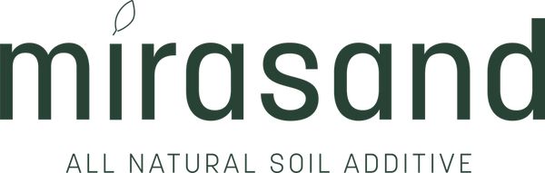 Mirasand logo in brand green with all natural soil additive tagline